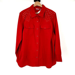 Red Ranch Mens Western Shirt Size 1X Snap Long Sleeve Cowboy Studded Embellished